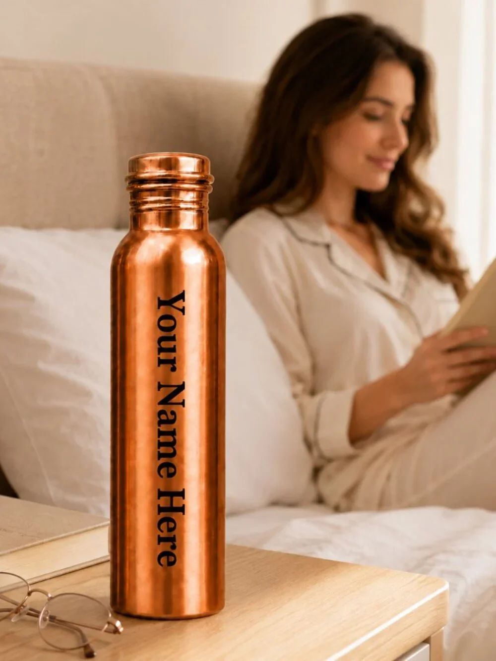 Personalized Pure Copper Water Bottle Custom Engraved Name 32 oz Gift